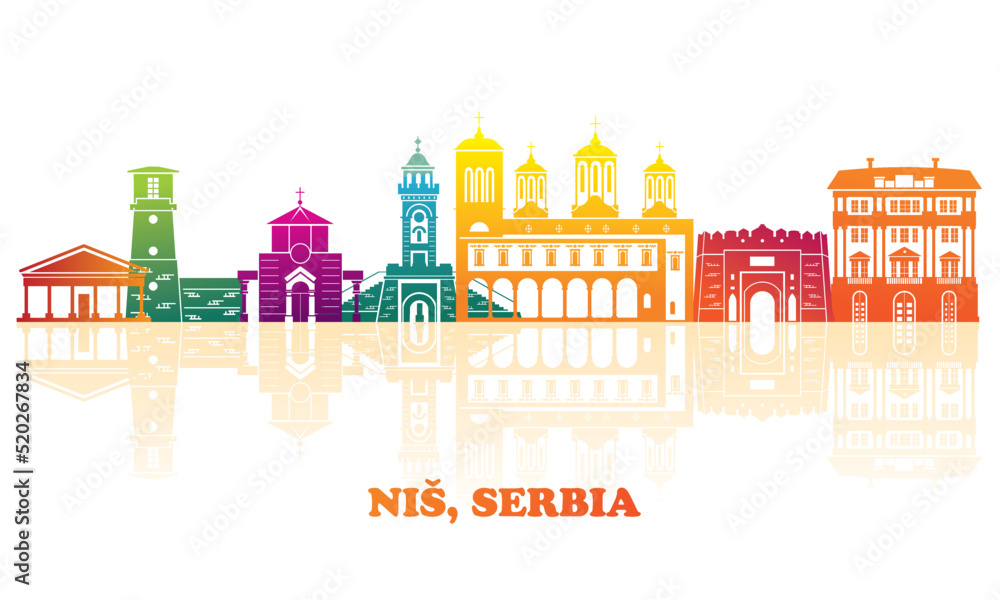 Colourfull Skyline panorama of City of Nis, Serbia - vector illustration