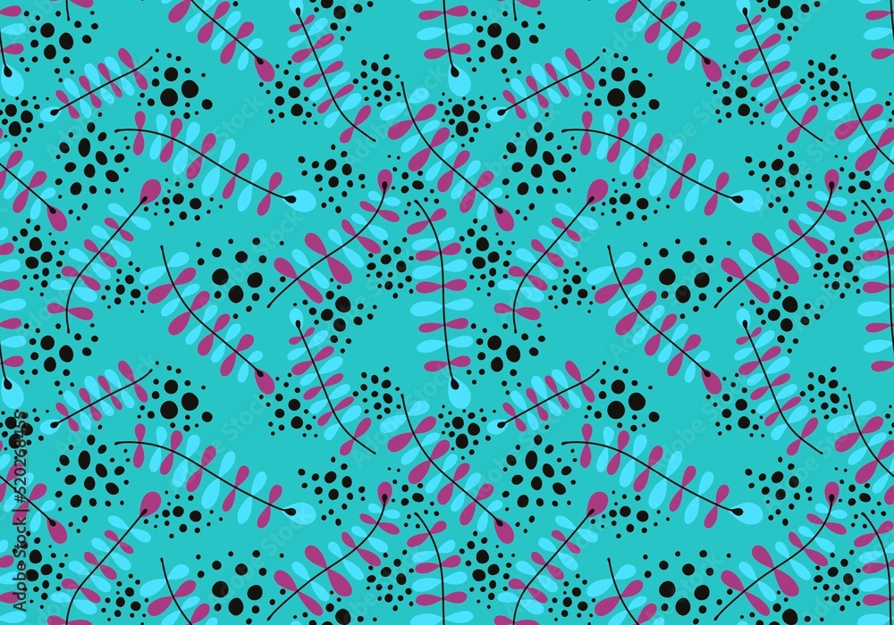 Fototapeta premium Abstract floral branches seamless cartoon doodle leaves pattern for clothes print and wrapping and kids and fabrics