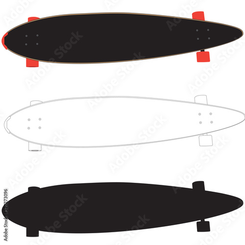 Illustrations of a longboard skateboard
