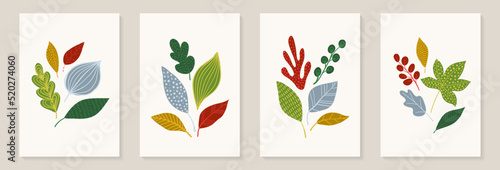 Creative minimalist hand draw Abstract art background. Modern aesthetic illustrations. doodle style linear leaves. Contemporary artistic Design for wall decoration, postcard, poster, brochure