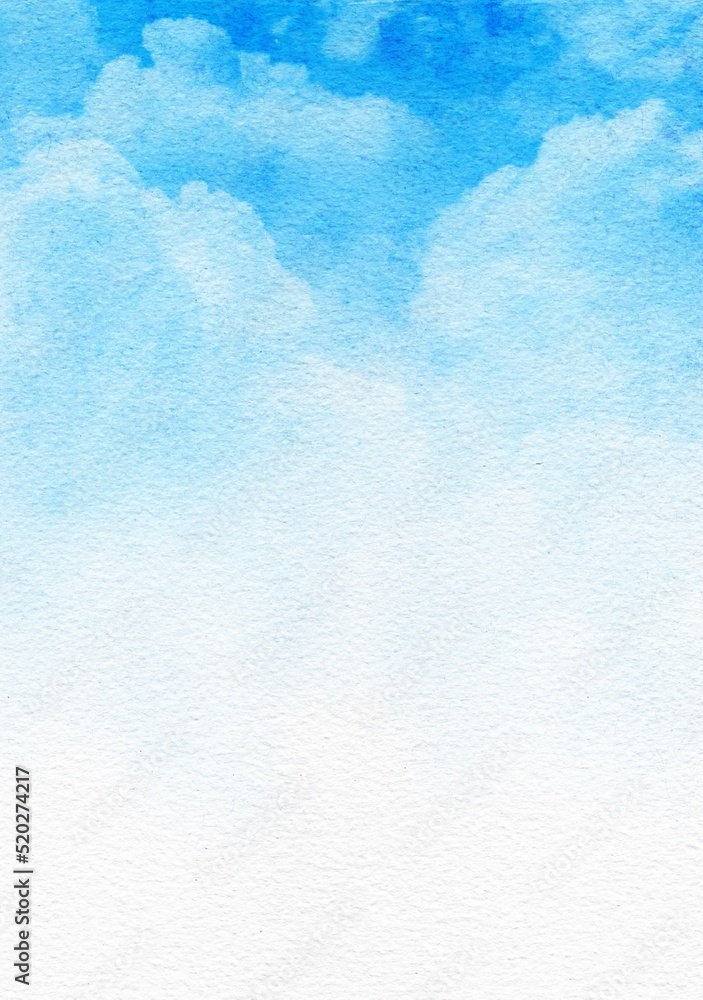雲と夏の青空の滲みがが綺麗な水彩画背景イラスト 雲と夏の青空の滲みがが綺麗な水彩画背景イラスト