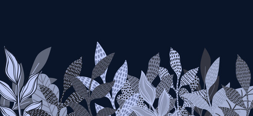 Papier peint photo Style bohème Feuilles linéaires doodle art minimaliste  © Hulinska Yevheniia