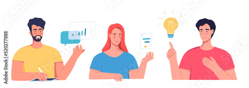 Young people woman and man work together. Team work vector illustration