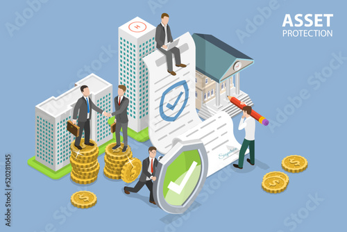 3D Isometric Flat Vector Conceptual Illustration of Asset Protection, Financial Insurance