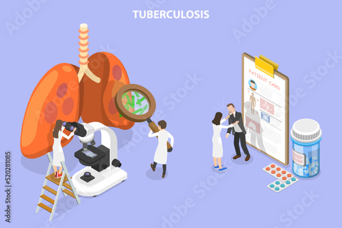 3D Isometric Flat Vector Conceptual Illustration of Tuberculosis, Respiratory Contagious Viral Infection
