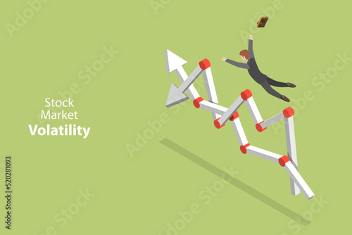 3D Isometric Flat Vector Conceptual Illustration of Stock Market Volatility, Investment Risks