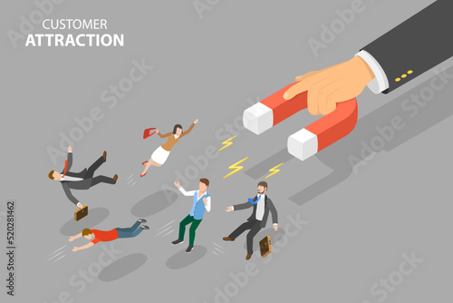 3D Isometric Flat Vector Conceptual Illustration of Customer Attraction, Target Audience and Digital Marketing