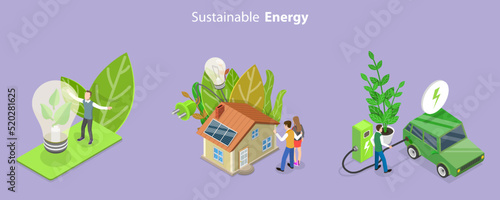 3D Isometric Flat Vector Conceptual Illustration of Sustainable and Renewable Energy, Innovative Green Technologies