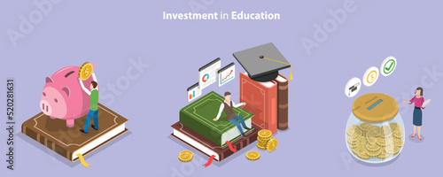 3D Isometric Flat Vector Conceptual Illustration of Investment In Education, Student Loans and Scholarships