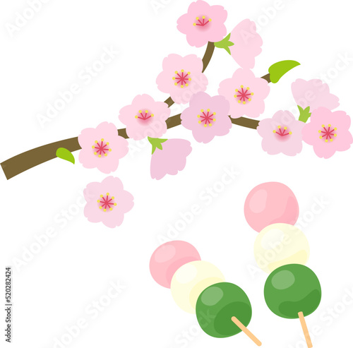 花見団子、桜の花と三色団子