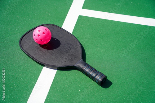 Canvas-taulu Pickleball paddle and pickle ball on court.