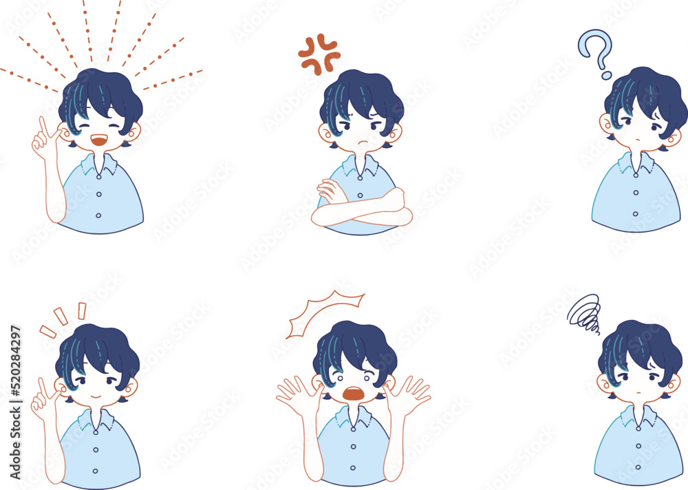 スーツ姿の女の子の色々な表情のイラストのセット スーツ姿の女の子の色々な表情のイラストのセット
