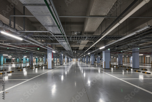 Modern car park inside the building.