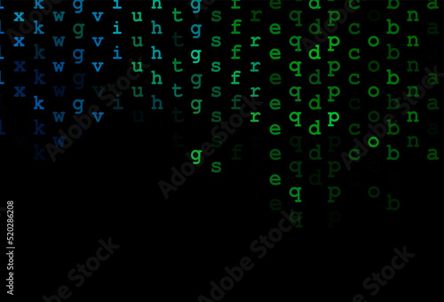 Dark blue, green vector texture with ABC characters.