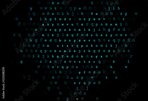 Dark blue  green vector background with signs of alphabet.