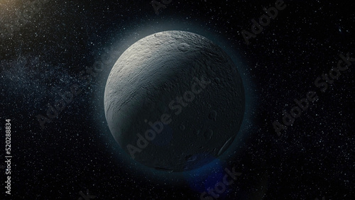 Rhea, mid-sized moon of Saturn on space bacground mid-sized moon of Saturn. 3d rendering. Rhea moon of Saturn photo