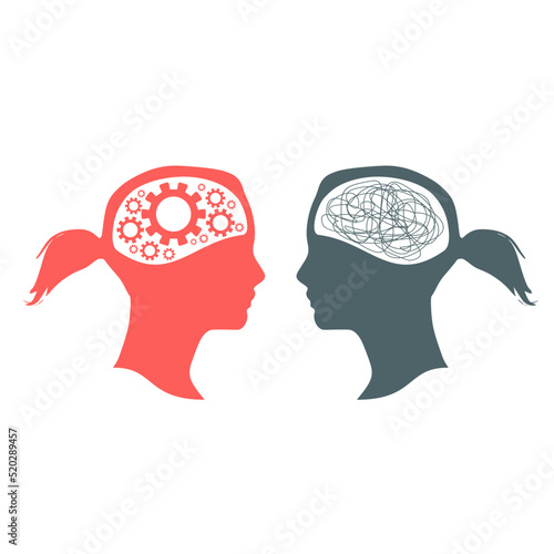 Metaphor bipolar disorder mind mental. Split personality. Concept mood disorder. Two head silhouette. Psychology and mental health. Dual personality concept. Tangle and untangle