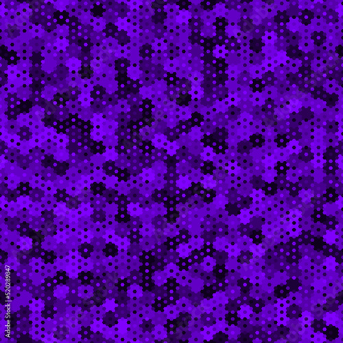 Purple pattern of hexagons and squares. Violet and black gradient colors