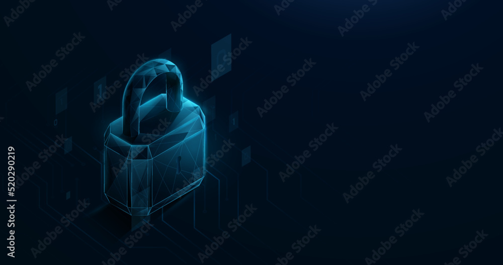 3D Lock pad. Cyber security technology and network protection concept background. Vector illustration