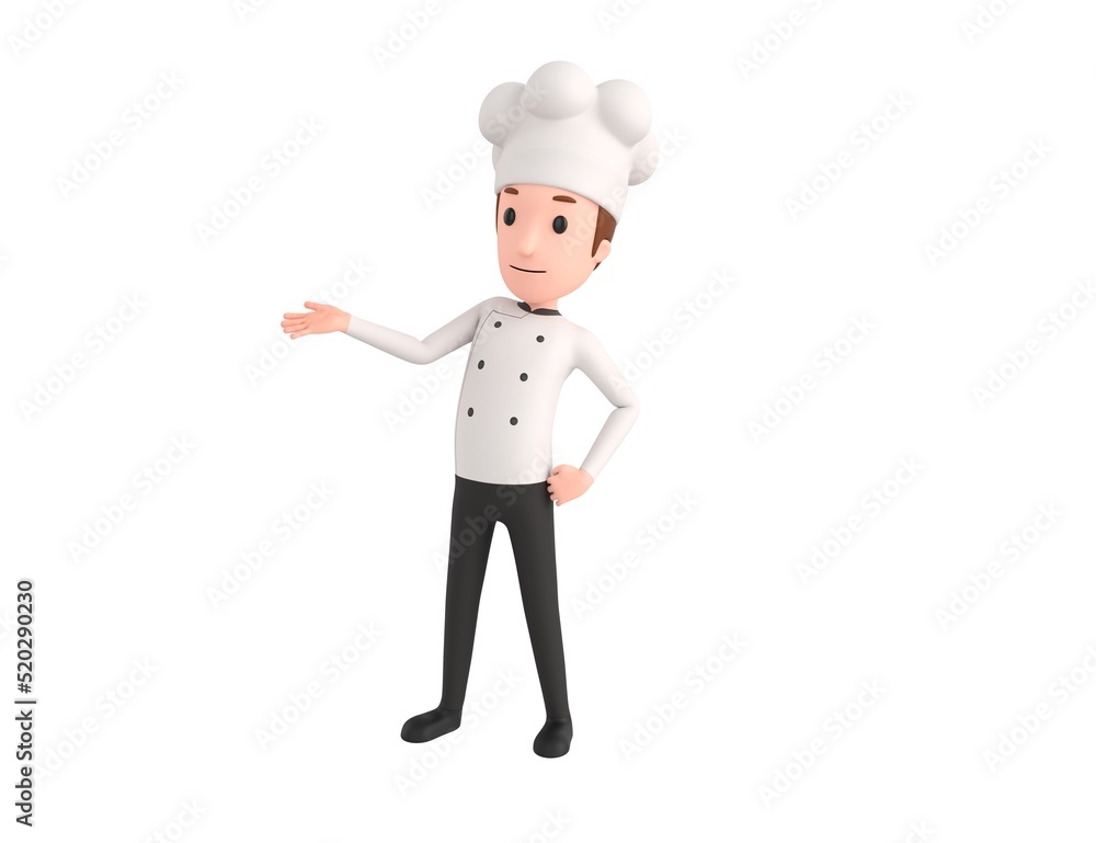 Chef character open hand palm in 3d rendering. Chef character open hand palm in 3d rendering.