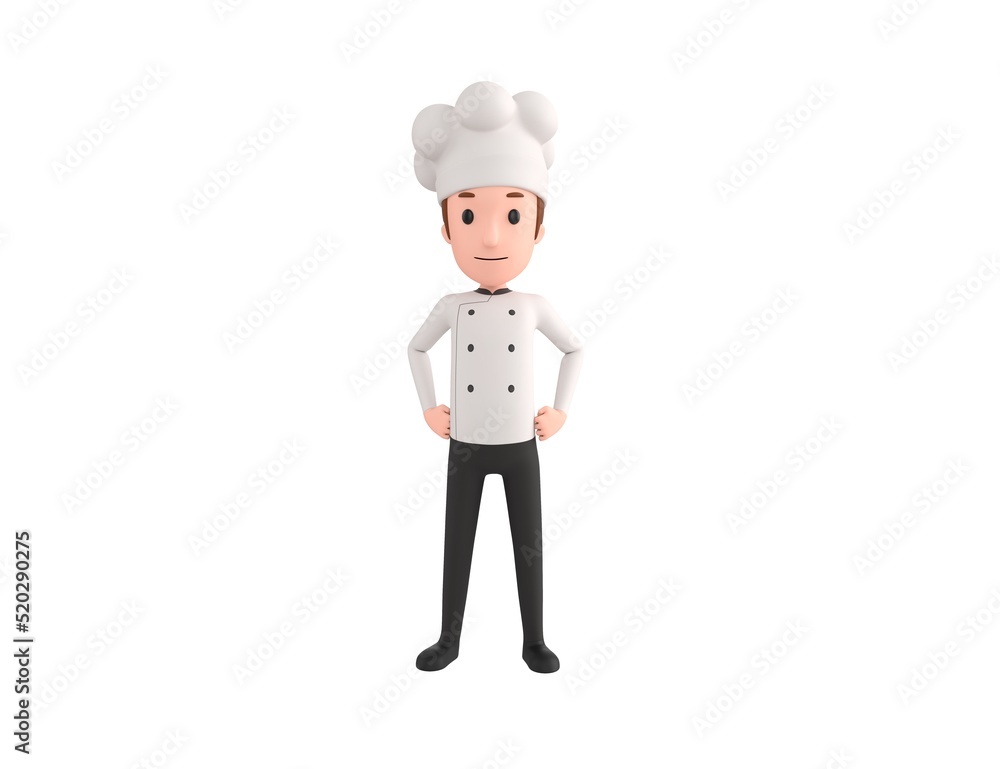 Chef character with hands on hip in 3d rendering. Chef character with hands on hip in 3d rendering.