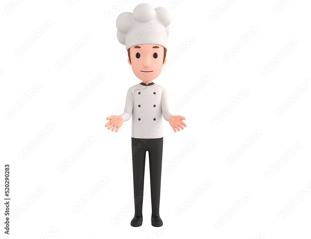 Chef character show welcome gesture in 3d rendering. Chef character show welcome gesture in 3d rendering.