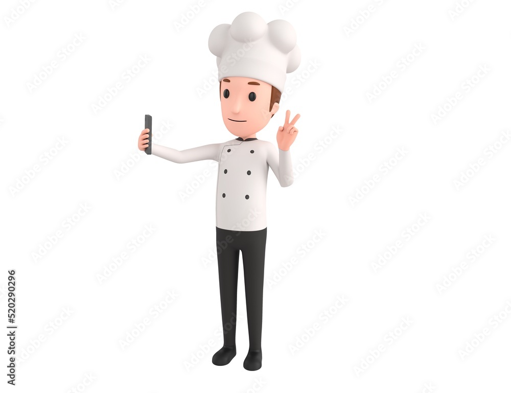 Chef character taking selfie in 3d rendering. Chef character taking selfie in 3d rendering.