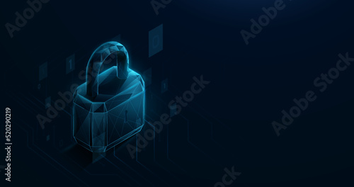 3D Lock pad. Cyber security technology and network protection concept background. Vector illustration