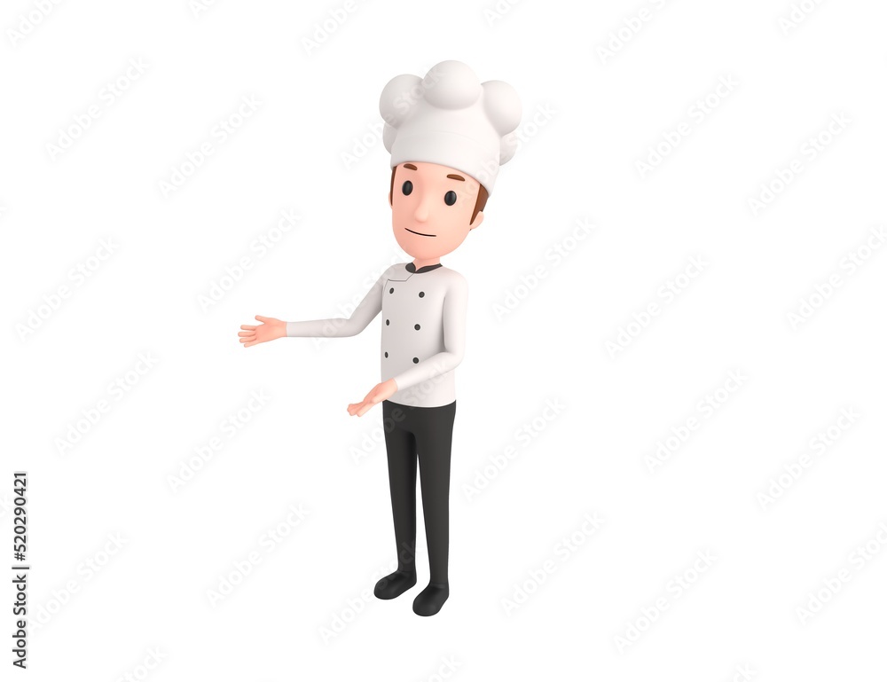 Chef character doing welcome gesture in 3d rendering. Chef character doing welcome gesture in 3d rendering.