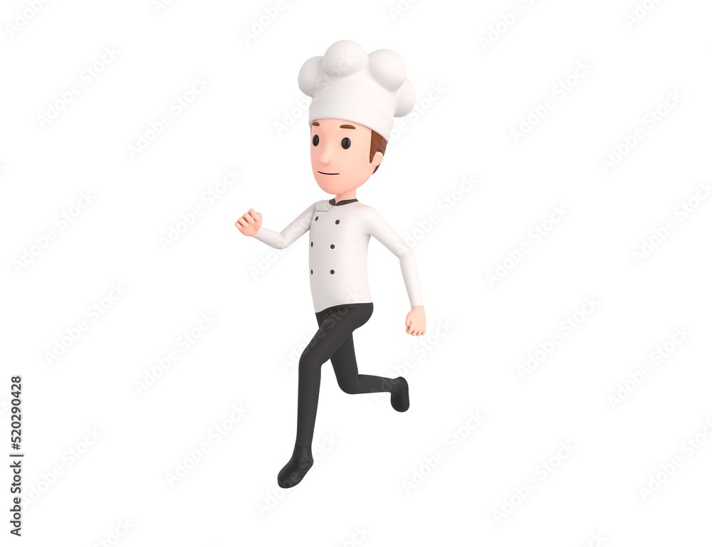 Chef character running in 3d rendering. Chef character running in 3d rendering.