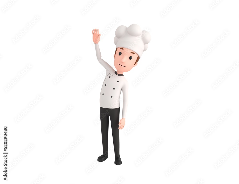 Chef character raising right hand in 3d rendering. Chef character raising right hand in 3d rendering.