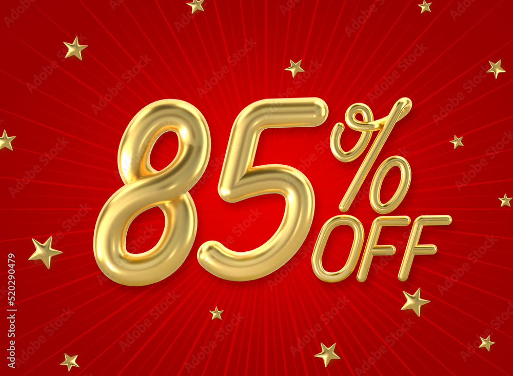 85% off golden number on the red background. Sales concept. 3d illustration. 85% off golden number on the red background. Sales concept. 3d illustration.