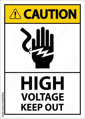 Caution High Voltage Keep Out Sign On White Background