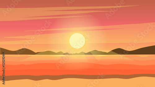 landscape sunset seashore over mountain. Vector illustration © parinja