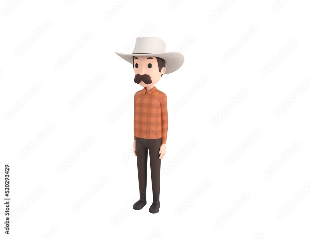 Cow Boy character standing in 3d rendering.