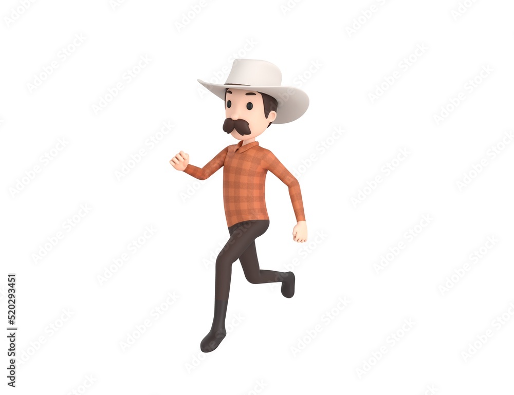 Cow Boy character running in 3d rendering.