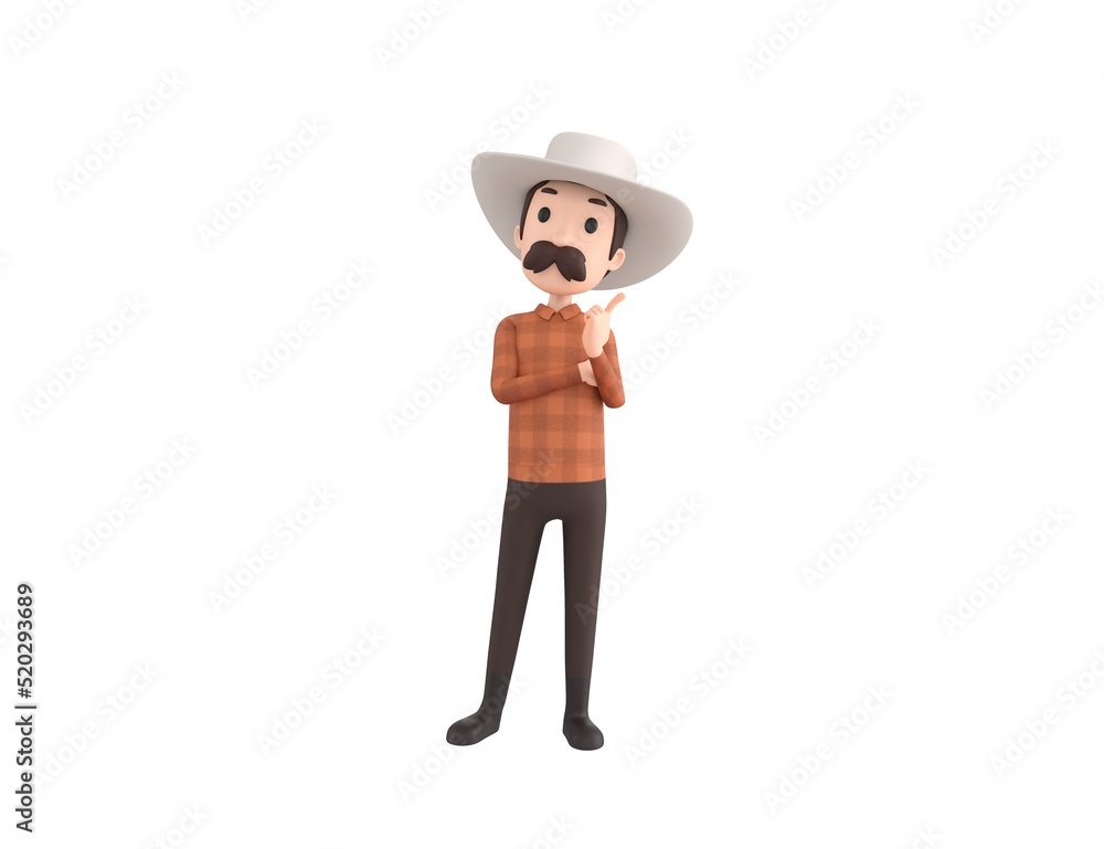 Cow Boy character thinking in 3d rendering.