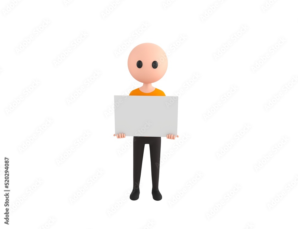 Simple Male character holding a blank billboard in 3d rendering. Simple Male character holding a blank billboard in 3d rendering.