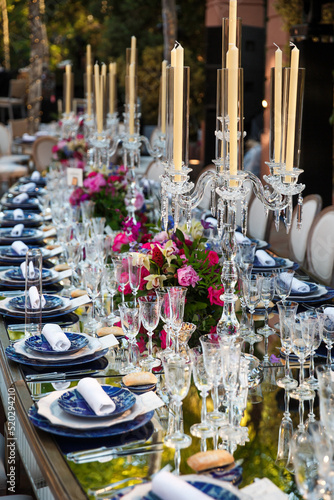 Decorated served table for wedding party or other event