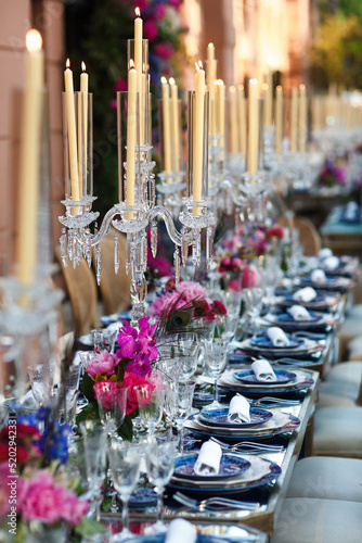 Decorated served table for wedding party or other event