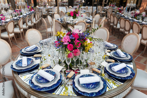 Decorated served table for wedding party or other event
