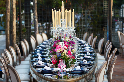 Decorated served table for wedding party or other event