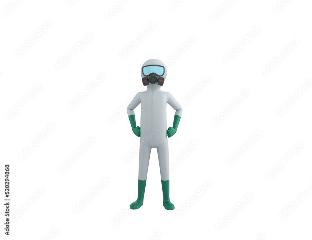 Man in White Hazmat Suit character with hands on hip in 3d rendering. Man in White Hazmat Suit character with hands on hip in 3d rendering.