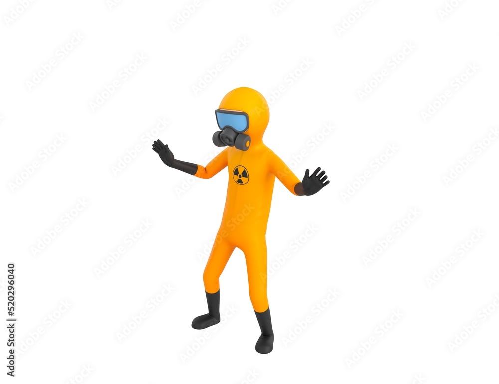 Man in Yellow Hazmat Suit character surprise and shocked in 3d rendering. Man in Yellow Hazmat Suit character surprise and shocked in 3d rendering.