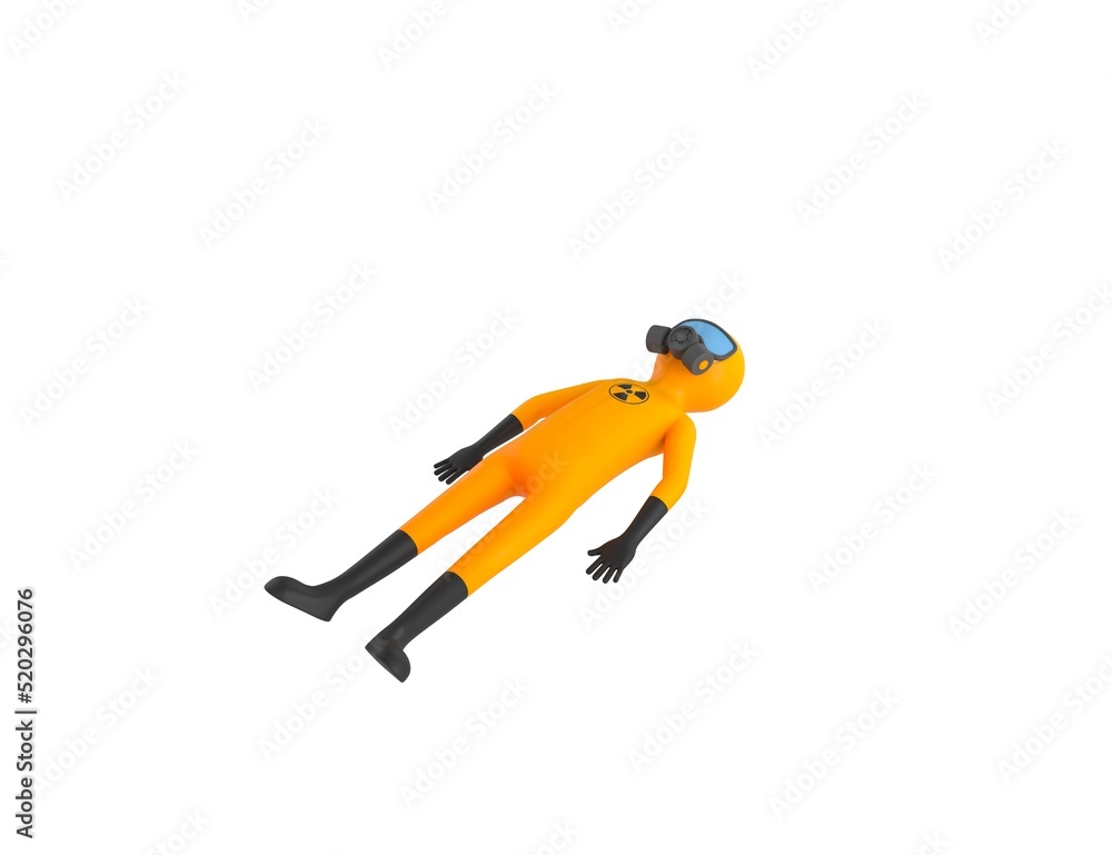 Obraz premium Man in Yellow Hazmat Suit character lying on floor in 3d rendering.