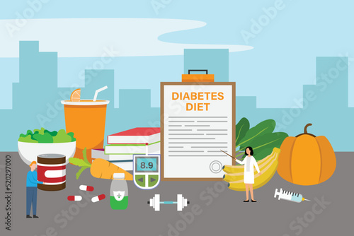 Diabetes Diet, Healthy Balanced Eating Program 2d flat vector illustration design