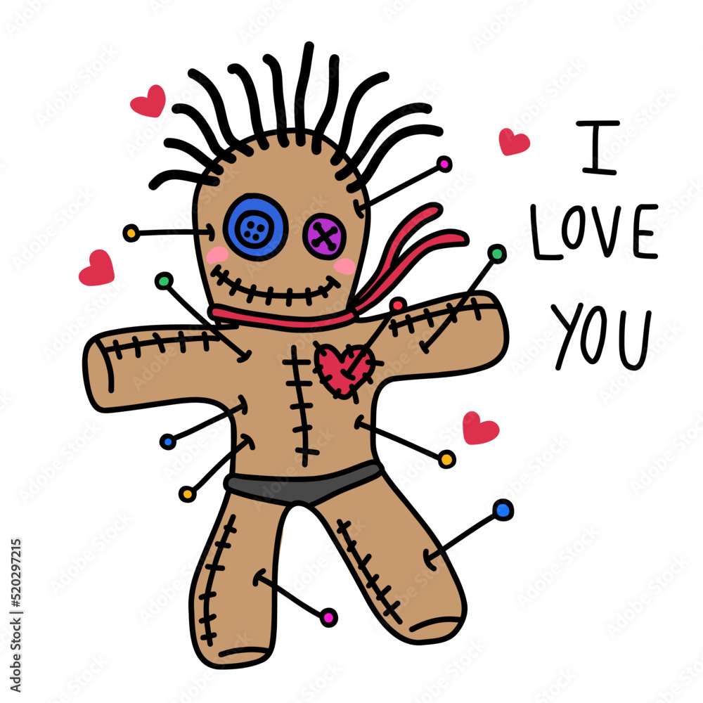 Voodoo doll I love you cartoon vector illustration