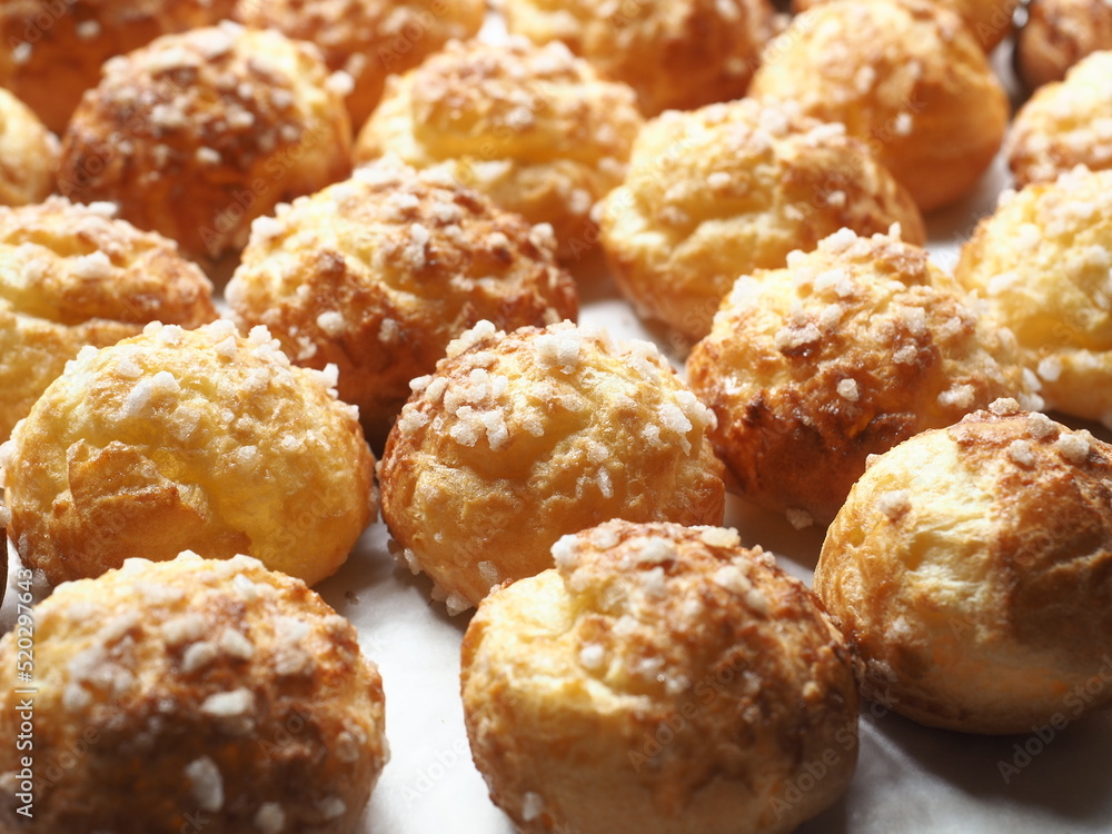 Chouquettes coated with pearl sugar Chouquettes coated with pearl sugar