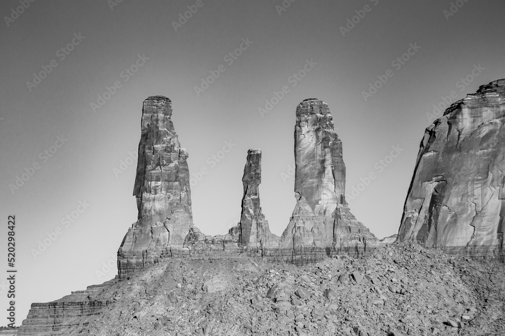 Three Sisters rock formation  in  Monument Valley Navajo Tribal Park