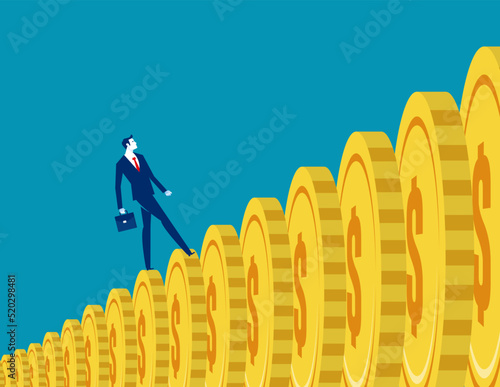 Walk up coins that grow. Business investor vector illustration